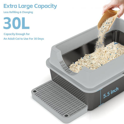 High-Wall Stainless Litter Box
